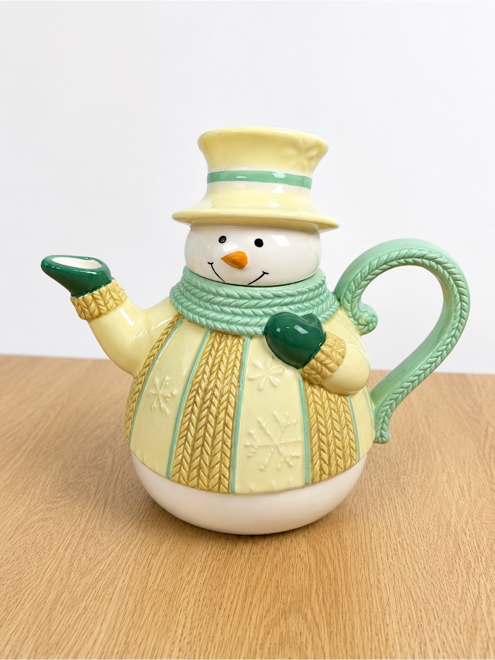 Bella Casa Ganz Snowman Ceramic Teapot Winter Holiday Serving Pitcher